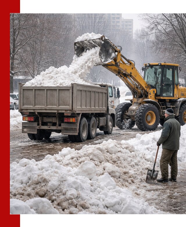 Вывоз снега грузовой техникой в Заволжье оперативно и чисто