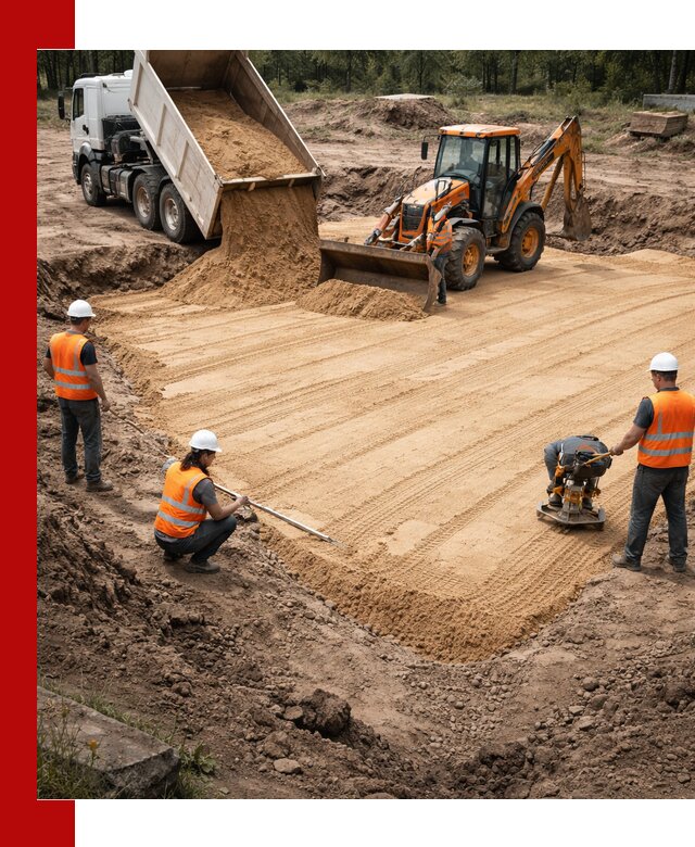 Устройство песчаной подушки для фундаментов и дорог в Заволжье